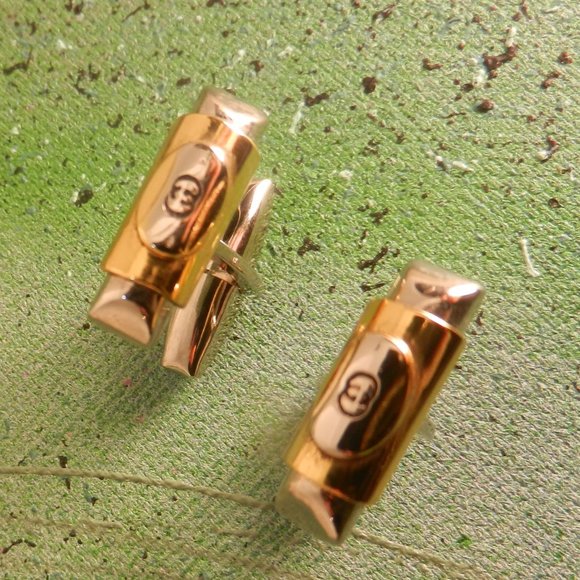 VTG Gucci logo designer cufflinks silver gold Accessory Collection luxury GG - Picture 11 of 16